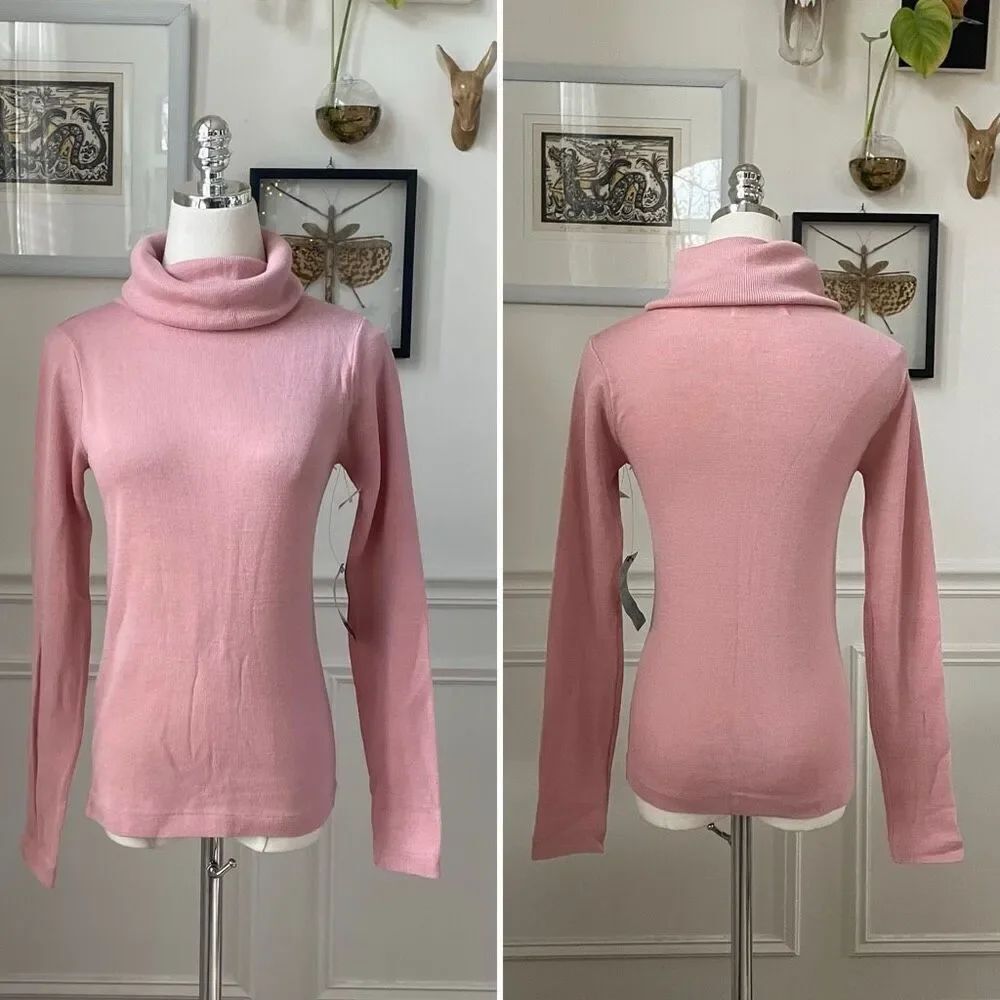 NWT NOS Vintage Sheridan Pink Wool Blend Stretchy Knit Turtleneck M